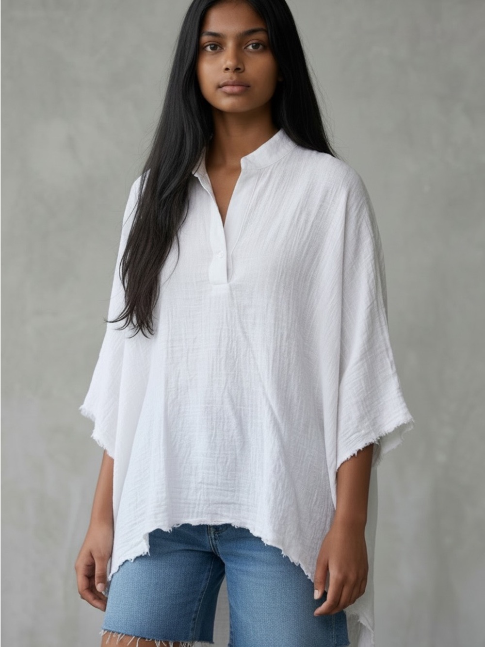 MISSLOOK White Gauze Tunic Top